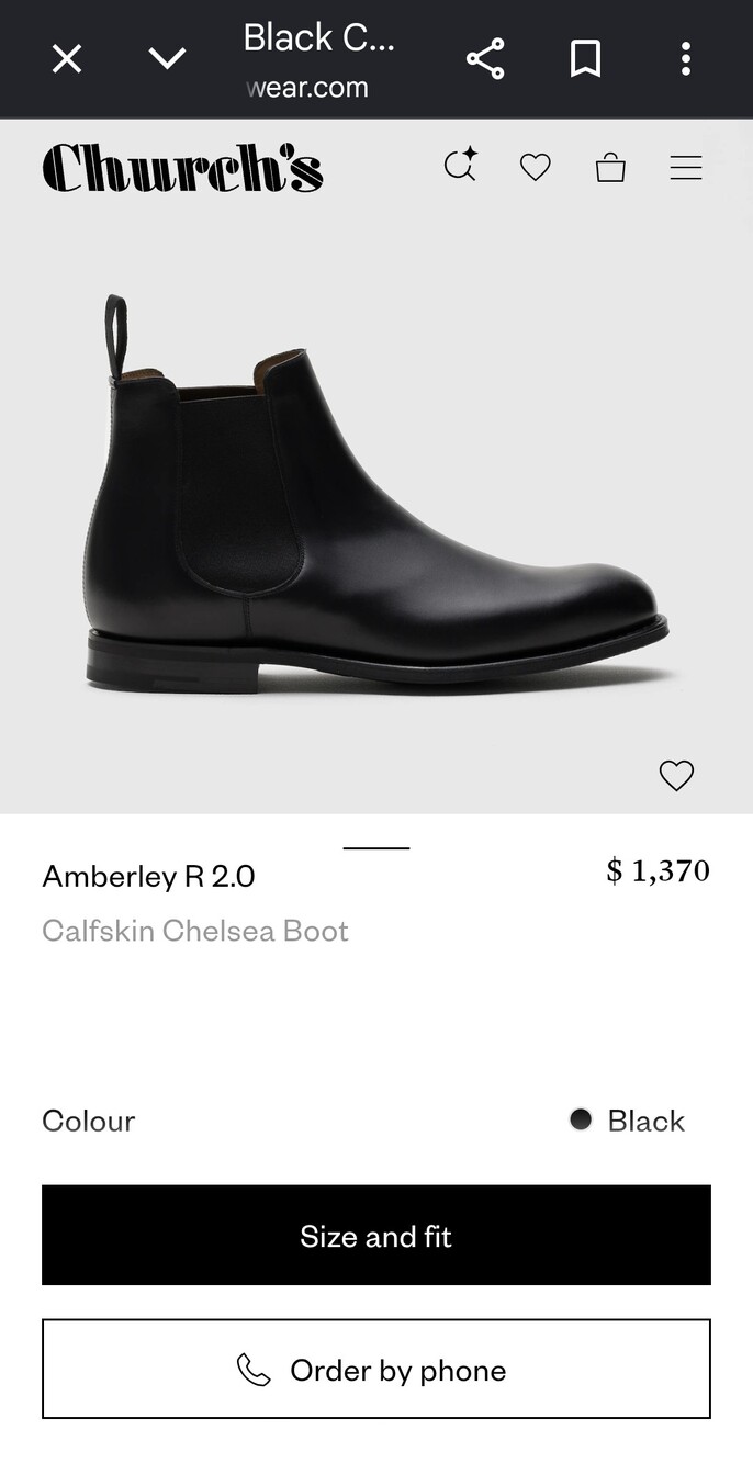 Church's Mens Amberley R 2.0
Calfskin Chelsea Boot